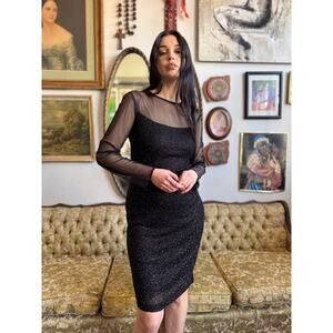 Vintage Black Sequin and Lace Marina Bresler Dress Size 10/Large